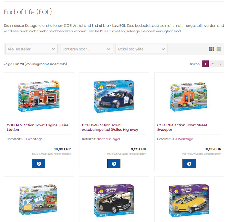 EOL Kategorie Onlineshop