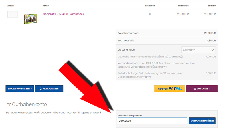 Kiddicraft Rabatt Code eingeben